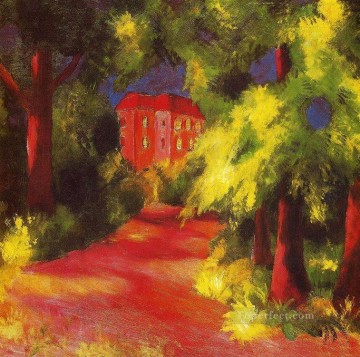 Casa Roja en un Parque Expresionista Pinturas al óleo